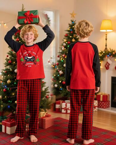 Fiodrimy Boys Pajamas Big Boys Pjs مجموعة طويلة الأكمام والسراويل الممرات 2 قطعة الأولاد صالة ملابس النوم حجم 8-14 in Kuwait