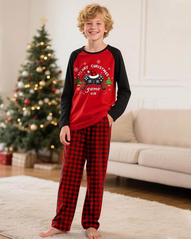 Fiodrimy Boys Pajamas Big Boys Pjs مجموعة طويلة الأكمام والسراويل الممرات 2 قطعة الأولاد صالة ملابس النوم حجم 8-14 in Kuwait