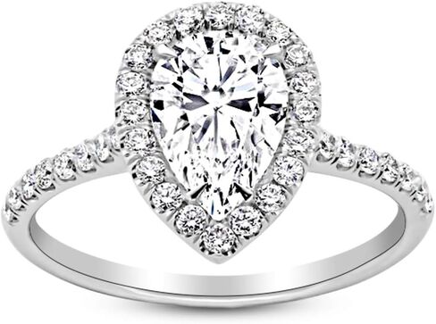 Near 1/2 Carat 14K White Gold Halo Style Natural Diamond Engagement Ring Pear Cut Shape (F-G Color SI1-SI2 Clarity) in Saudi Arabia