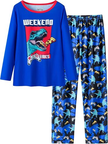 Cychelry Little Big Boys Pajamas Green Gamer Long Long and Pants Soft Lighty PJS 2PCS Sleepwear Set Size 6-16 in Saudi Arabia