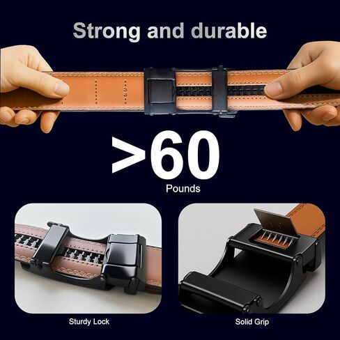 Men's Ratchet Belt | No-Hole Automatic Slide Buckle | Genuine Leather | Easy Size Adjustment | for Dress & Casual in Saudi Arabia