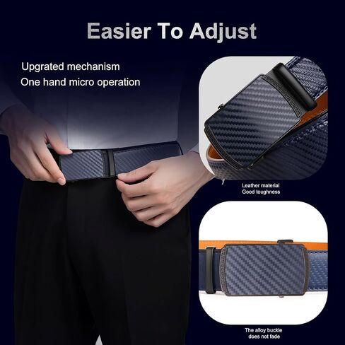 Men's Ratchet Belt | No-Hole Automatic Slide Buckle | Genuine Leather | Easy Size Adjustment | for Dress & Casual in Saudi Arabia