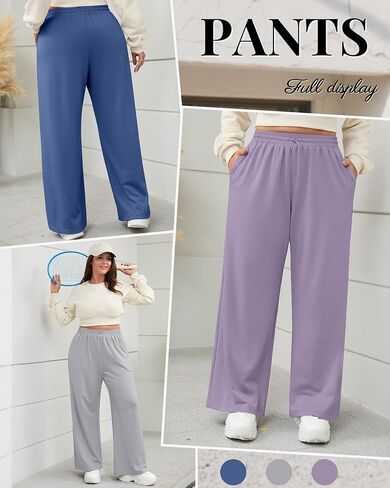4 Pack Women Plus Size Sweatpants Wide Leg Baggy High Waist Yoga Pants Loose Lounge Palazzo Pants with Pocket in Kuwait