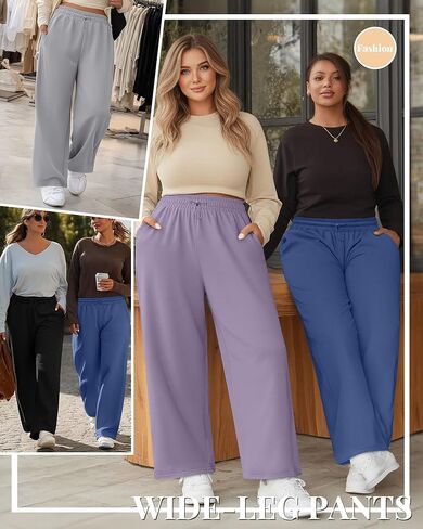 4 Pack Women Plus Size Sweatpants Wide Leg Baggy High Waist Yoga Pants Loose Lounge Palazzo Pants with Pocket in Kuwait