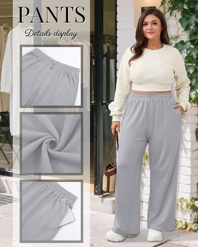 4 Pack Women Plus Size Sweatpants Wide Leg Baggy High Waist Yoga Pants Loose Lounge Palazzo Pants with Pocket in Kuwait