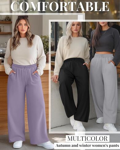 4 Pack Women Plus Size Sweatpants Wide Leg Baggy High Waist Yoga Pants Loose Lounge Palazzo Pants with Pocket in Kuwait