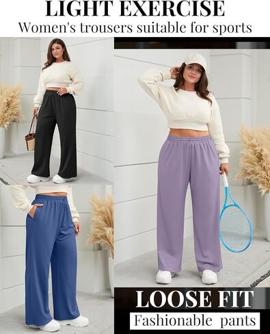 4 Pack Women Plus Size Sweatpants Wide Leg Baggy High Waist Yoga Pants Loose Lounge Palazzo Pants with Pocket in Kuwait