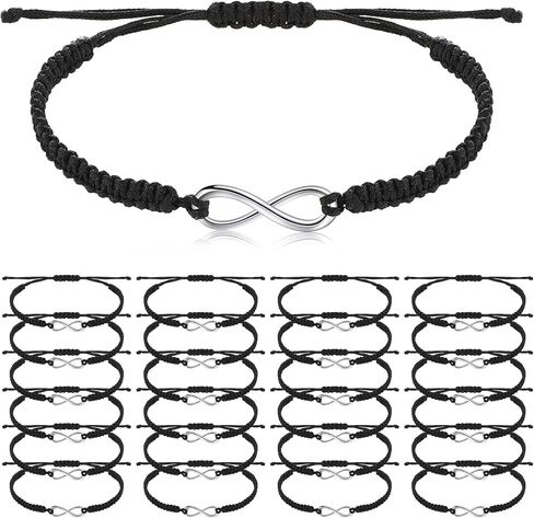 Sureio 24 Pcs Adjustable Matching Couples Bracelets Infinity Rope Bracelets Handmade Braided Friendship (Black) in Saudi Arabia