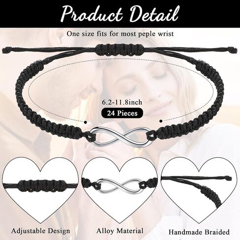 Sureio 24 Pcs Adjustable Matching Couples Bracelets Infinity Rope Bracelets Handmade Braided Friendship (Black) in Saudi Arabia