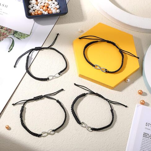 Sureio 24 Pcs Adjustable Matching Couples Bracelets Infinity Rope Bracelets Handmade Braided Friendship (Black) in Saudi Arabia
