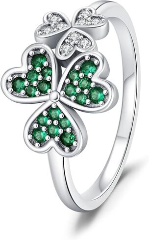 925 Sterling Silver Leaf Clover Dainty Zircon Ring for Women Fashion Four Leaf Love Love Rings Stains Stains Steel Breath Ring Jewelry Gifts for Women Size 6-8 in Kuwait
