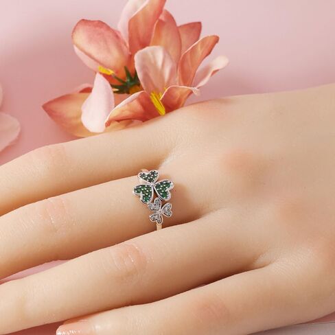925 Sterling Silver Leaf Clover Dainty Zircon Ring for Women Fashion Four Leaf Love Love Rings Stains Stains Steel Breath Ring Jewelry Gifts for Women Size 6-8 in Kuwait