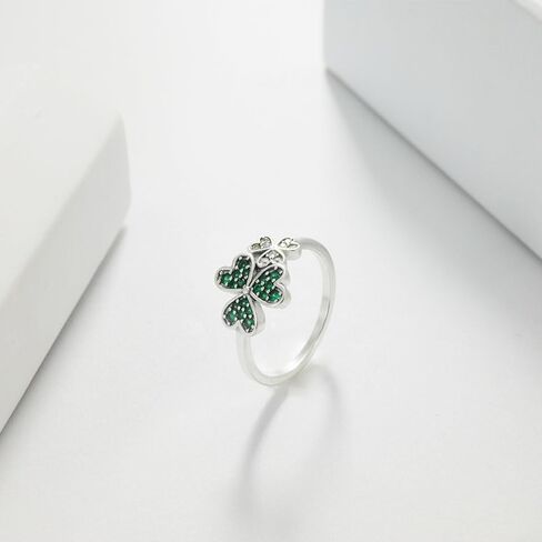 925 Sterling Silver Leaf Clover Dainty Zircon Ring for Women Fashion Four Leaf Love Love Rings Stains Stains Steel Breath Ring Jewelry Gifts for Women Size 6-8 in Kuwait