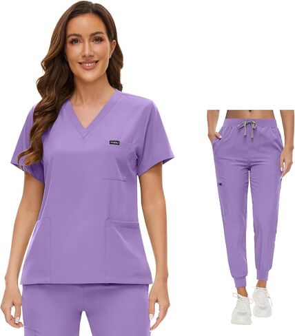 Viaoli Scrubs for Women Set - Scrub Top & Jogger Scrub Pants Fcrubs ، frysing forms for women pet in Kuwait