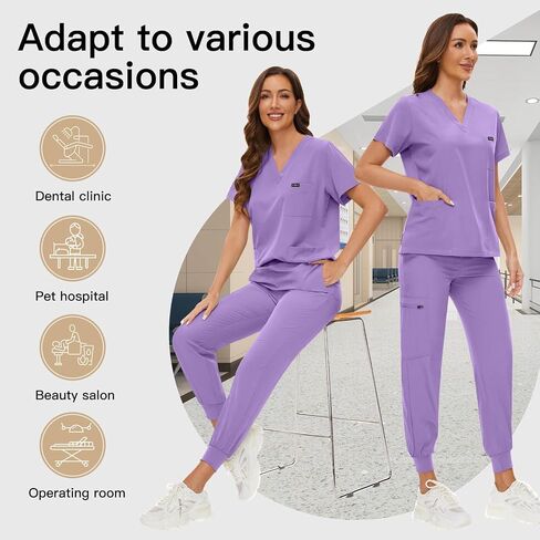 Viaoli Scrubs for Women Set - Scrub Top & Jogger Scrub Pants Fcrubs ، frysing forms for women pet in Kuwait
