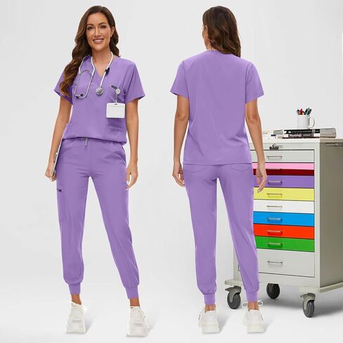 Viaoli Scrubs for Women Set - Scrub Top & Jogger Scrub Pants Fcrubs ، frysing forms for women pet in Kuwait
