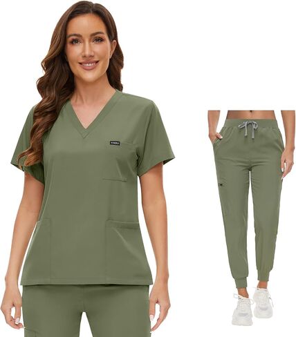 Viaoli Scrubs for Women Set - Scrub Top & Jogger Scrub Pants Fcrubs ، frysing forms for women pet in Kuwait