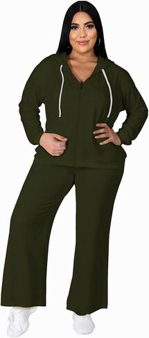 Women's Plus Size Two Piece Outfits Sweatsuits Sets Long Sleeve Full Zipper Hoodies Wide Leg Pants Tracksuit Sets in Kuwait