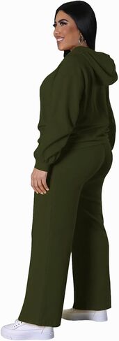 Women's Plus Size Two Piece Outfits Sweatsuits Sets Long Sleeve Full Zipper Hoodies Wide Leg Pants Tracksuit Sets in Kuwait
