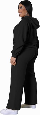 Women's Plus Size Two Piece Outfits Sweatsuits Sets Long Sleeve Full Zipper Hoodies Wide Leg Pants Tracksuit Sets in Saudi Arabia