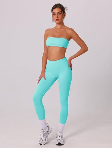 مجموعات تجريب Abociw للنساء 2 قطعة سلسة Bandeau Sports Scrunch بعقب LiftInf High الخصر الطماق مجموعات صالة الألعاب الرياضية in Saudi Arabia