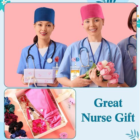 56 Packs Nurse Scrub Caps Set Surgical Cap with Buttons Badge Reels Mini Highlighter Pen Keychain Scrunchies Black Marker Pen for Christmas Women Nurse Gift in Saudi Arabia