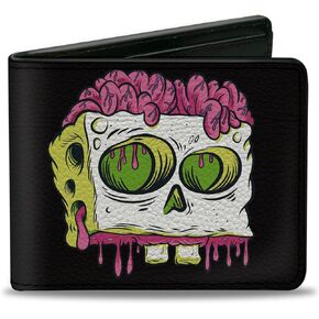 SPONGEBOB Squarepants Wallet ، Bifold ، Spongebob Squarepants Spongebob Slime Text and Skull Black ، Levegan Leather in Kuwait