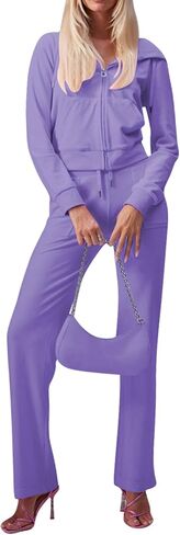 yidengymx Two Piece Velvet Hooded Outfits for Women, Womens 2 Piece Velour Tracksuit Zip Up Sweatsuit with Cargo Pockets in Kuwait