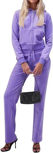 yidengymx Two Piece Velvet Hooded Outfits for Women, Womens 2 Piece Velour Tracksuit Zip Up Sweatsuit with Cargo Pockets in Kuwait