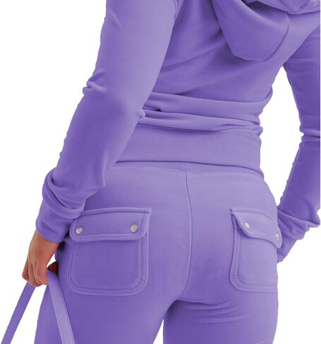 yidengymx Two Piece Velvet Hooded Outfits for Women, Womens 2 Piece Velour Tracksuit Zip Up Sweatsuit with Cargo Pockets in Kuwait