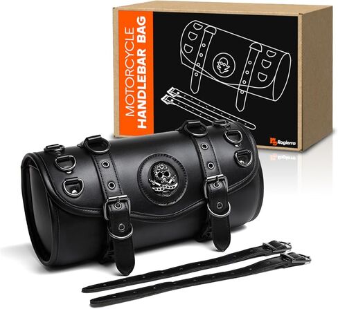 7.9L Motorcycle Tool Bag,Universal PU Leather Motorcycle Fork Bag Waterproof Handlebar Bag, 2 Mounting Straps, Metal Skull Bag in Saudi Arabia