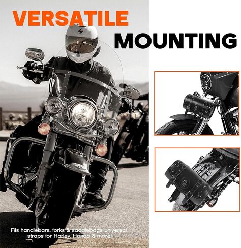 7.9L Motorcycle Tool Bag,Universal PU Leather Motorcycle Fork Bag Waterproof Handlebar Bag, 2 Mounting Straps, Metal Skull Bag in Saudi Arabia