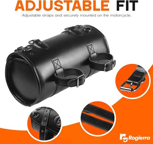 7.9L Motorcycle Tool Bag,Universal PU Leather Motorcycle Fork Bag Waterproof Handlebar Bag, 2 Mounting Straps, Metal Skull Bag in Saudi Arabia