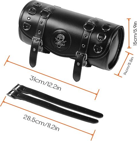 7.9L Motorcycle Tool Bag,Universal PU Leather Motorcycle Fork Bag Waterproof Handlebar Bag, 2 Mounting Straps, Metal Skull Bag in Saudi Arabia