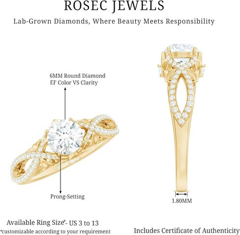Certified 6 mm Lab Grown Diamond Crossover Engagement Ring, Ef-Vs Quality, Diamond Designer Ring - Gift For Women in Saudi Arabia