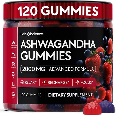 Ashwagandha Gummies – 120 Count - 2000 MG Ashwagandha Supplements with L-Theanine, GABA, Magnesium, Zinc & Vitamin D3 – Sugar-Free, Vegan, Non-GMO–Natural Support for Balance in Saudi Arabia