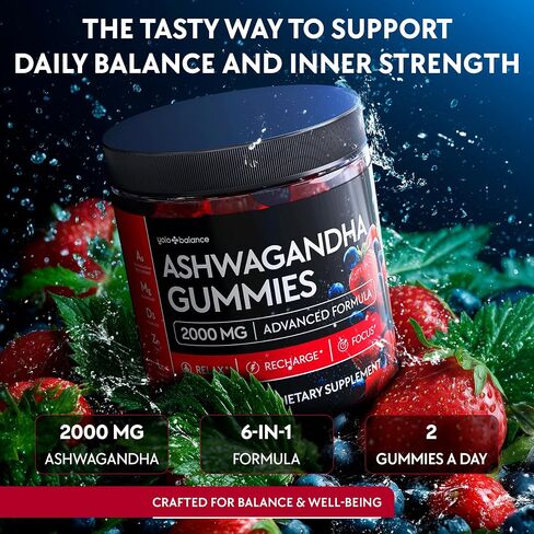 Ashwagandha Gummies – 120 Count - 2000 MG Ashwagandha Supplements with L-Theanine, GABA, Magnesium, Zinc & Vitamin D3 – Sugar-Free, Vegan, Non-GMO–Natural Support for Balance in Saudi Arabia