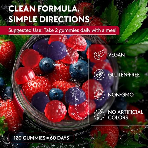 Ashwagandha Gummies – 120 Count - 2000 MG Ashwagandha Supplements with L-Theanine, GABA, Magnesium, Zinc & Vitamin D3 – Sugar-Free, Vegan, Non-GMO–Natural Support for Balance in Saudi Arabia