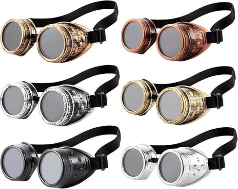 نظارات steampunk steampunk (6 أجهزة كمبيوتر) ، نظارات عتيقة العدسة الشرير ، نظارات الأزياء على الطراز الفيكتوري مع حزام قابل للتعديل ، إكسسوارات حفلات الهالوين. in Saudi Arabia