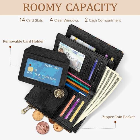 Highland Cow Small Wallet Women RFID Blocking Bifold, Cute Credit Card Holder, Zipper Coin Pocket, PU Leather, Compact, Travel, 4 ID Window, 14 Card Slots, Western, Cash Purse, Ladies Woman in Saudi Arabia
