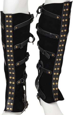 أغطية الحذاء الجلدية في العصور الوسطى ، بوسترز فارس فارس steampunk مع الأزرار النحاسية ، البني والأسود in Kuwait