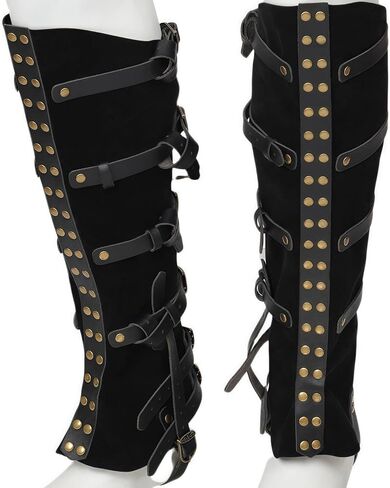 أغطية الحذاء الجلدية في العصور الوسطى ، بوسترز فارس فارس steampunk مع الأزرار النحاسية ، البني والأسود in Kuwait