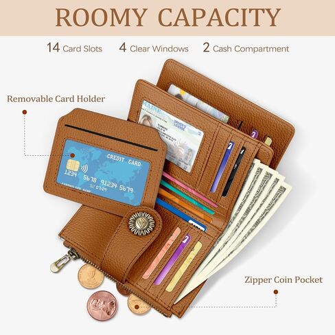 Highland Cow Small Wallet Women RFID Blocking Bifold, Cute Credit Card Holder, Zipper Coin Pocket, PU Leather, Compact, Travel, 4 ID Window, 14 Card Slots, Western, Cash Purse, Ladies Woman in Kuwait