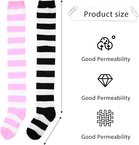 Women Women High Socks مخططة فوق جوارب الجوارب عالية الجوارب الأزياء الجوارب الساق المدفأة مخططة في الركبة لجوارب عيد الميلاد Halloween (زوجان ، أبيض وأسود ، وردي وأبيض) in Saudi Arabia