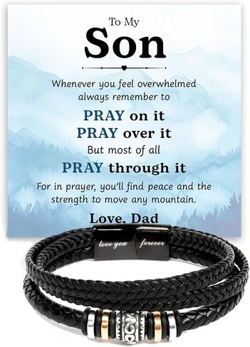 To My Son Bracelet – Love You Forever Braided Leather Bracelet from Father and Mother, Meaningful Men’s Gift with Heartfelt Message & Elegant Box for Birthday, Graduation, Christmas in Saudi Arabia