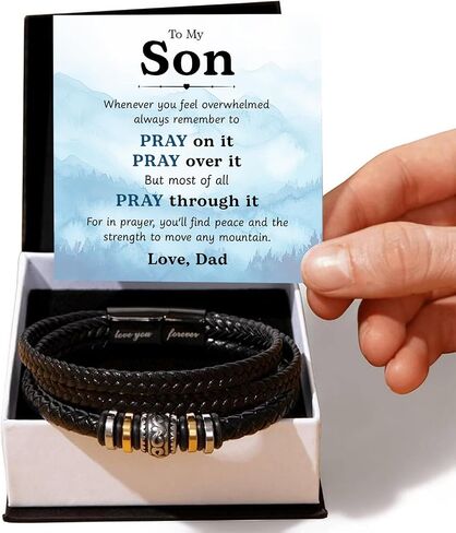 To My Son Bracelet – Love You Forever Braided Leather Bracelet from Father and Mother, Meaningful Men’s Gift with Heartfelt Message & Elegant Box for Birthday, Graduation, Christmas in Saudi Arabia