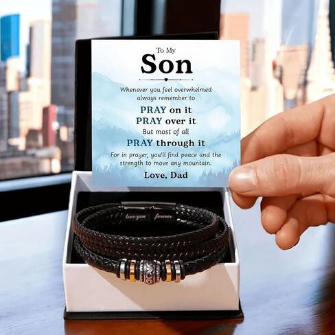To My Son Bracelet – Love You Forever Braided Leather Bracelet from Father and Mother, Meaningful Men’s Gift with Heartfelt Message & Elegant Box for Birthday, Graduation, Christmas in Saudi Arabia