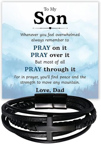 To My Son Bracelet – Love You Forever Braided Leather Bracelet from Father and Mother, Meaningful Men’s Gift with Heartfelt Message & Elegant Box for Birthday, Graduation, Christmas in Saudi Arabia