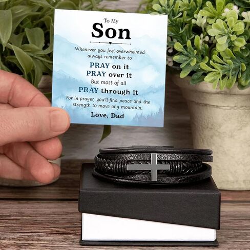 To My Son Bracelet – Love You Forever Braided Leather Bracelet from Father and Mother, Meaningful Men’s Gift with Heartfelt Message & Elegant Box for Birthday, Graduation, Christmas in Saudi Arabia