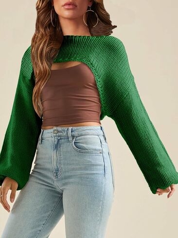 RPYHF Women's Bolero Knit Shrug Cropped Sweaters Casual Long Sleeve Crop Tops Loose Pullovers in Saudi Arabia